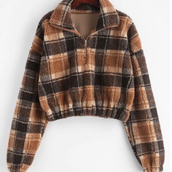 Aritzia Tops - SOLD Sherpa Plaid Half Zip Sweatshirt